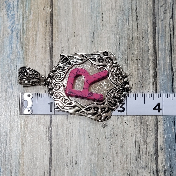 Silver and Pink "R" Initial Pendant - Picture 4 of 6